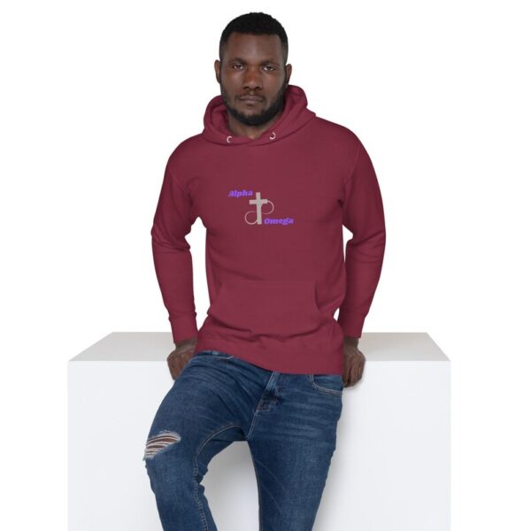 Alpha & Omega Unisex Hoodie, with cross design, religious, Christian message, holy, Bible, faith based. - Image 3